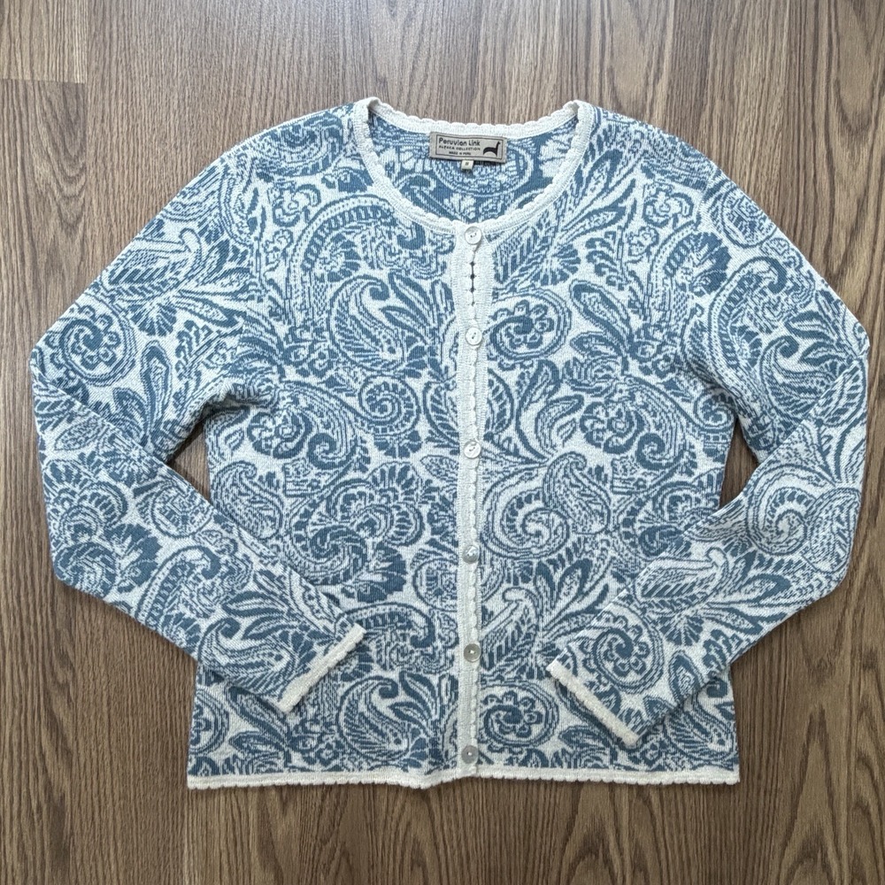 Peruvian Link Alpaca Collection Sweater Womens S Blue‎ Knit Cardigan 100% Alpaca